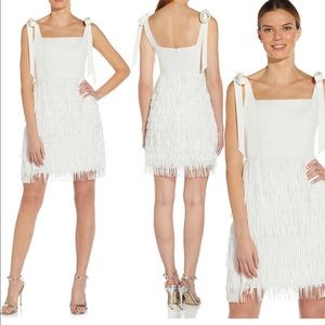Adrianna Papell White Fringe Wedding, Bridal, Party Dress NWT